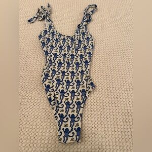 Roller Rabbit Monkeys tie shoulder one piece in blue sz medium